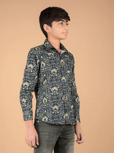 Olive Floral Print 100% Cotton Shirt