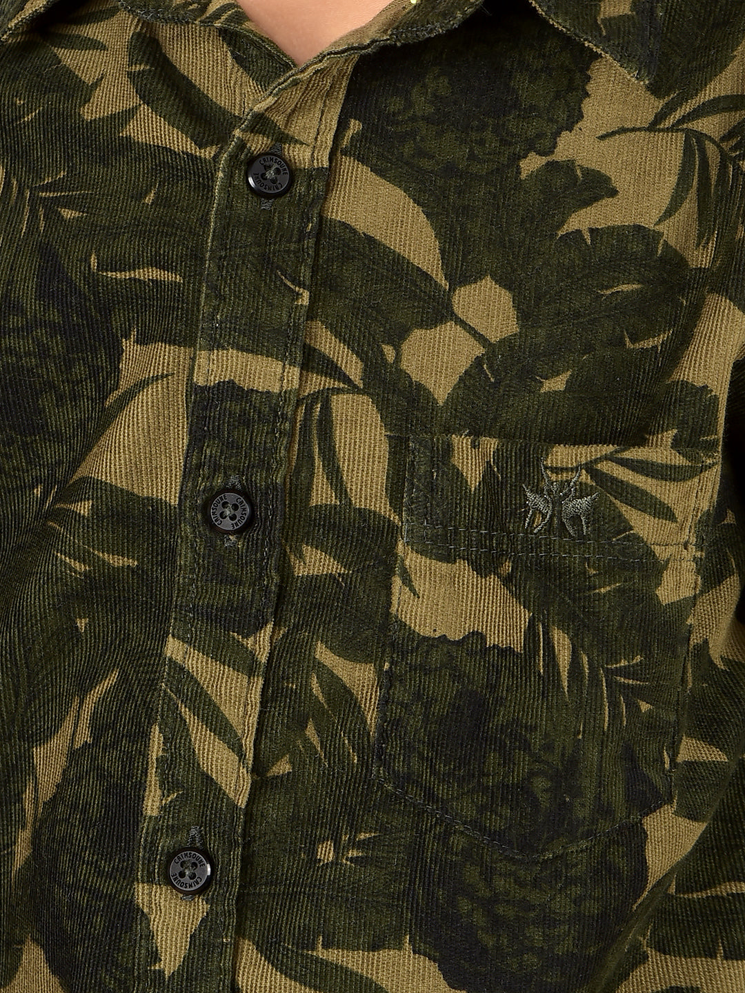 Olive Floral Print 100% Cotton Shirt-Boys Shirts-Crimsoune Club