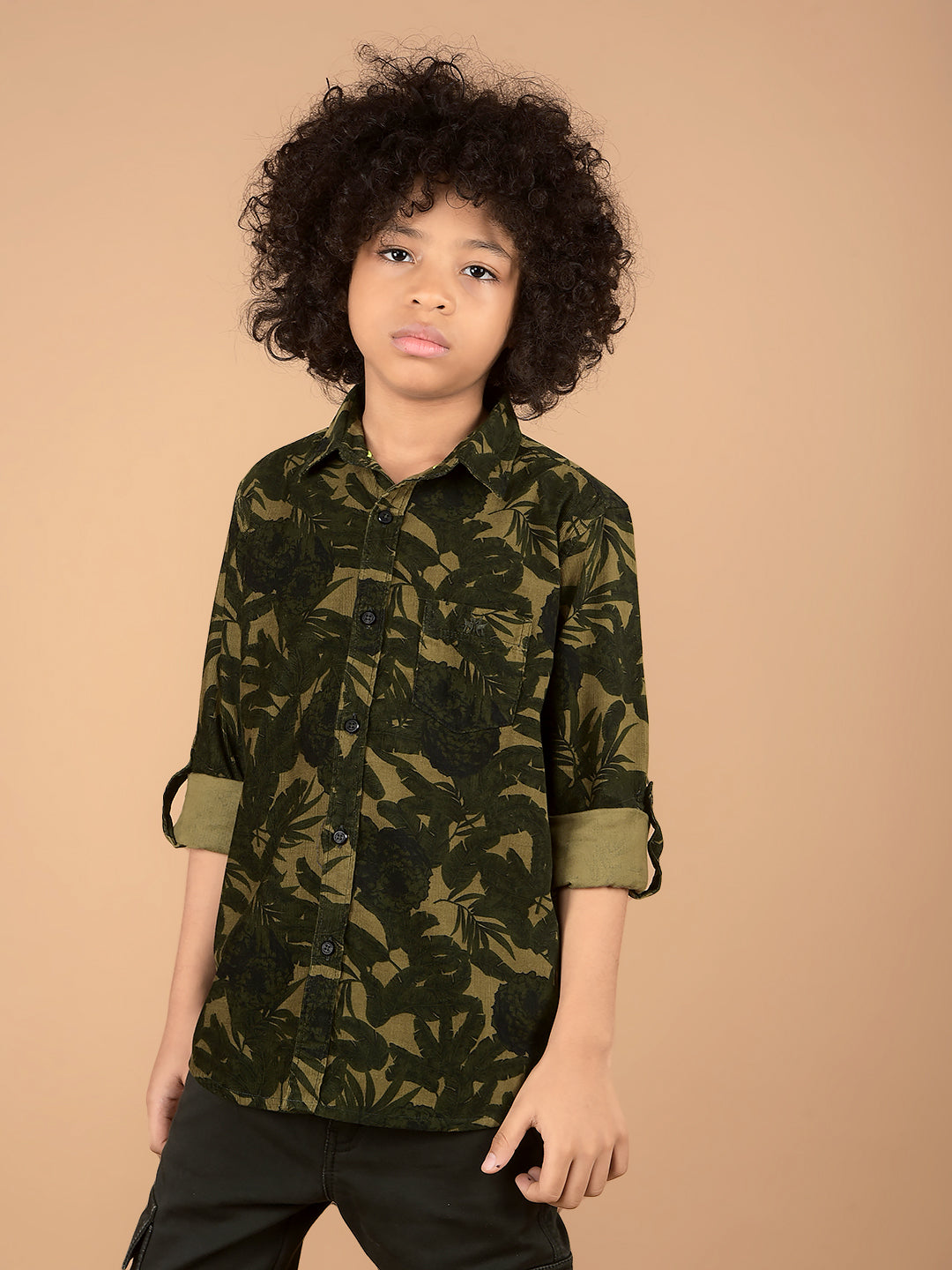 Olive Floral Print 100% Cotton Shirt