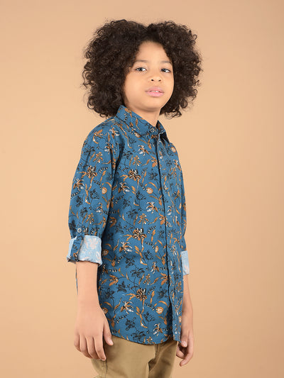 Blue Floral Print 100% Cotton Shirt