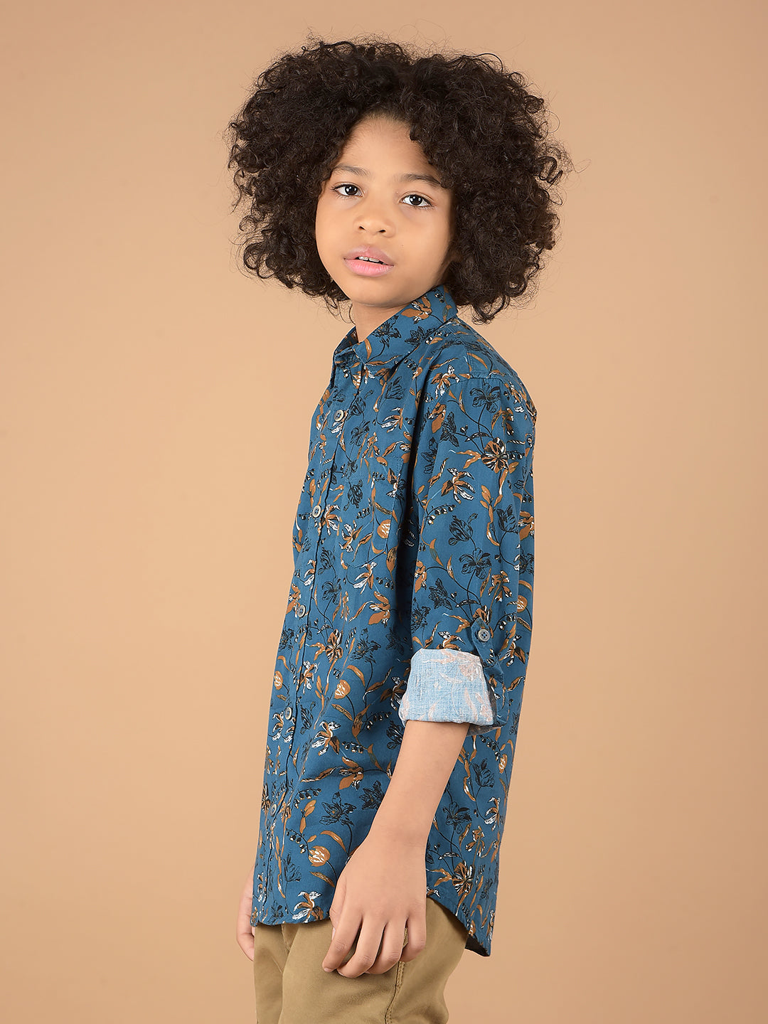 Blue Floral Print 100% Cotton Shirt