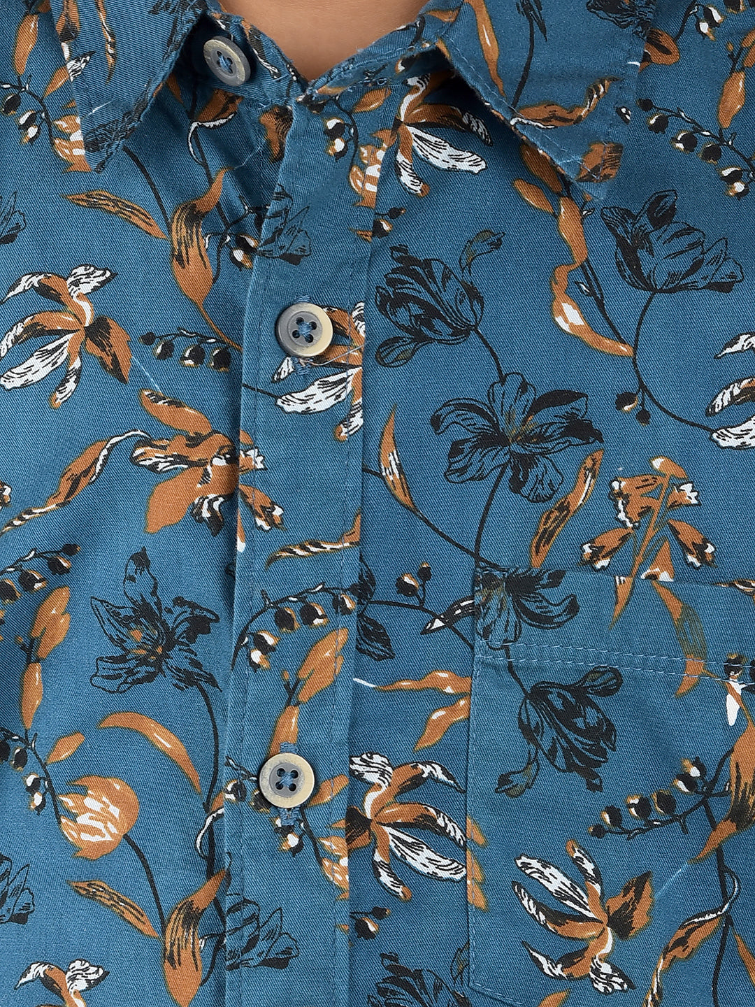 Blue Floral Print 100% Cotton Shirt