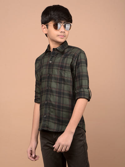 Olive Checked 100% Cotton Shirt