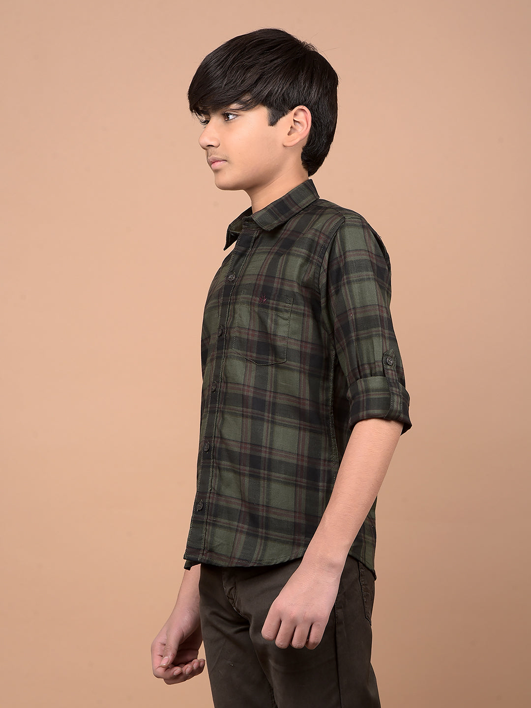 Olive Checked 100% Cotton Shirt