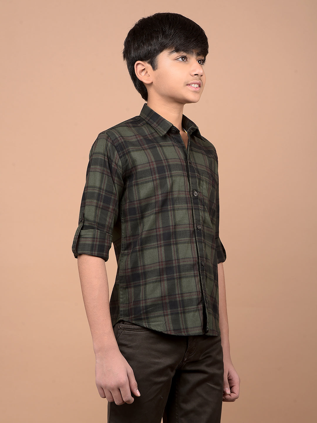 Olive Checked 100% Cotton Shirt