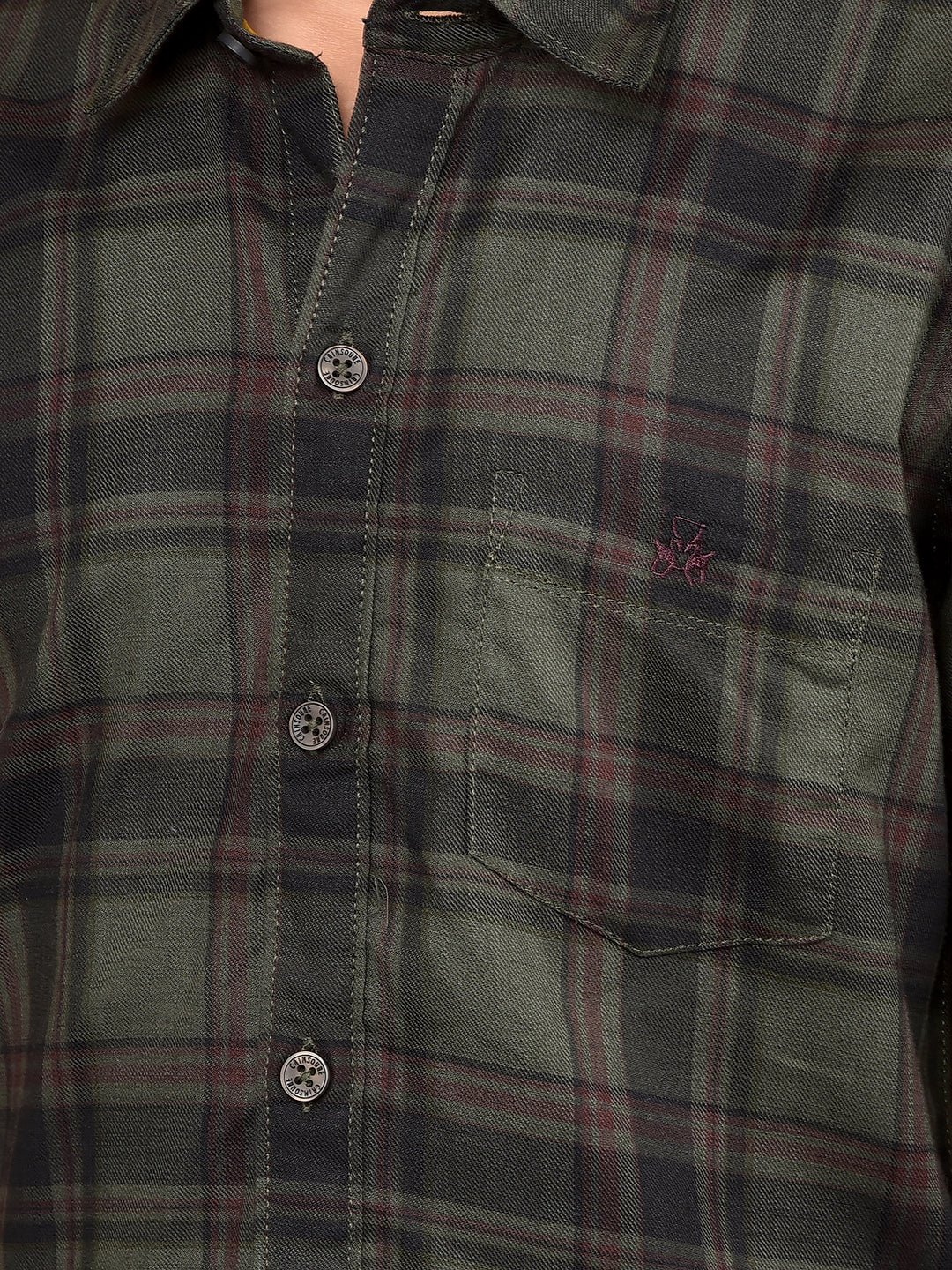 Olive Checked 100% Cotton Shirt