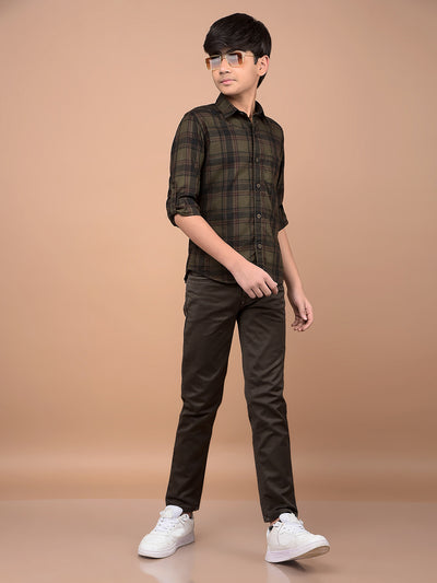 Olive Checked 100% Cotton Shirt