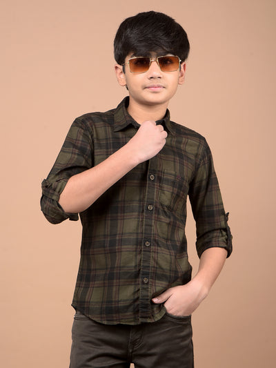 Olive Checked 100% Cotton Shirt