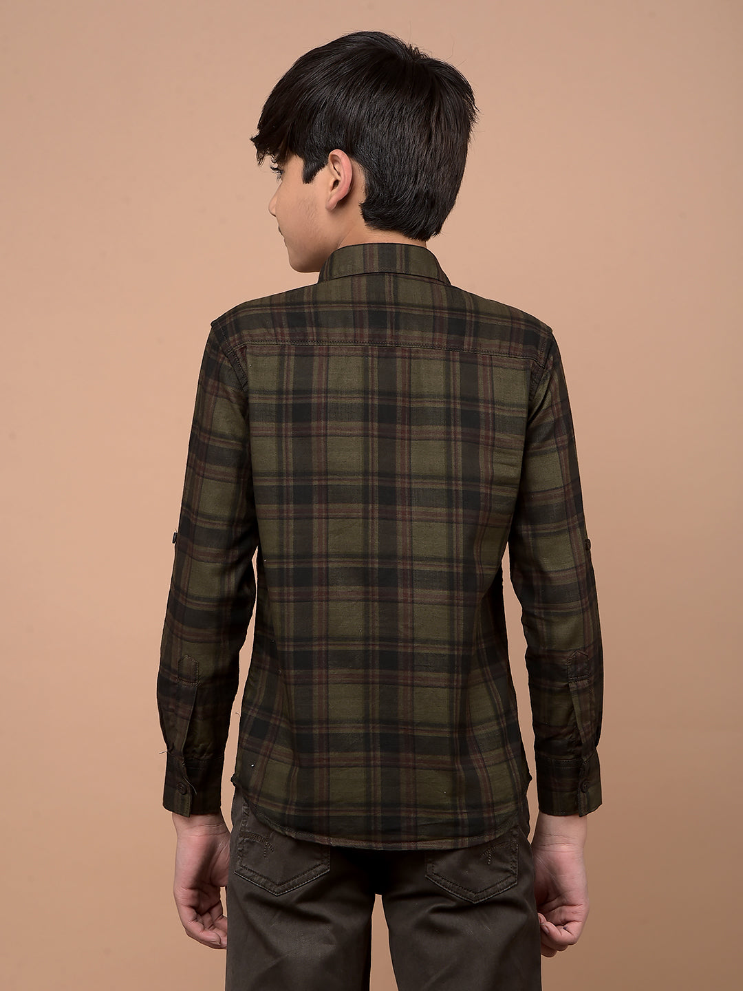 Olive Checked 100% Cotton Shirt