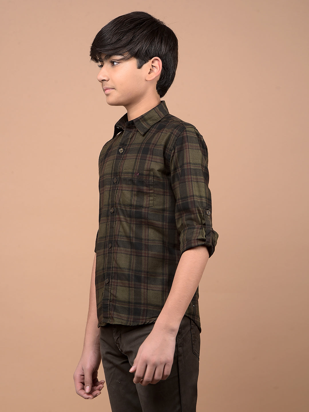 Olive Checked 100% Cotton Shirt