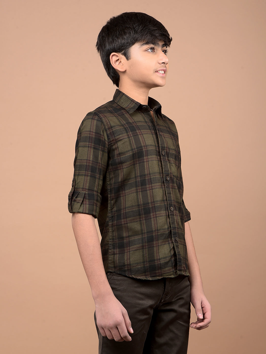 Olive Checked 100% Cotton Shirt