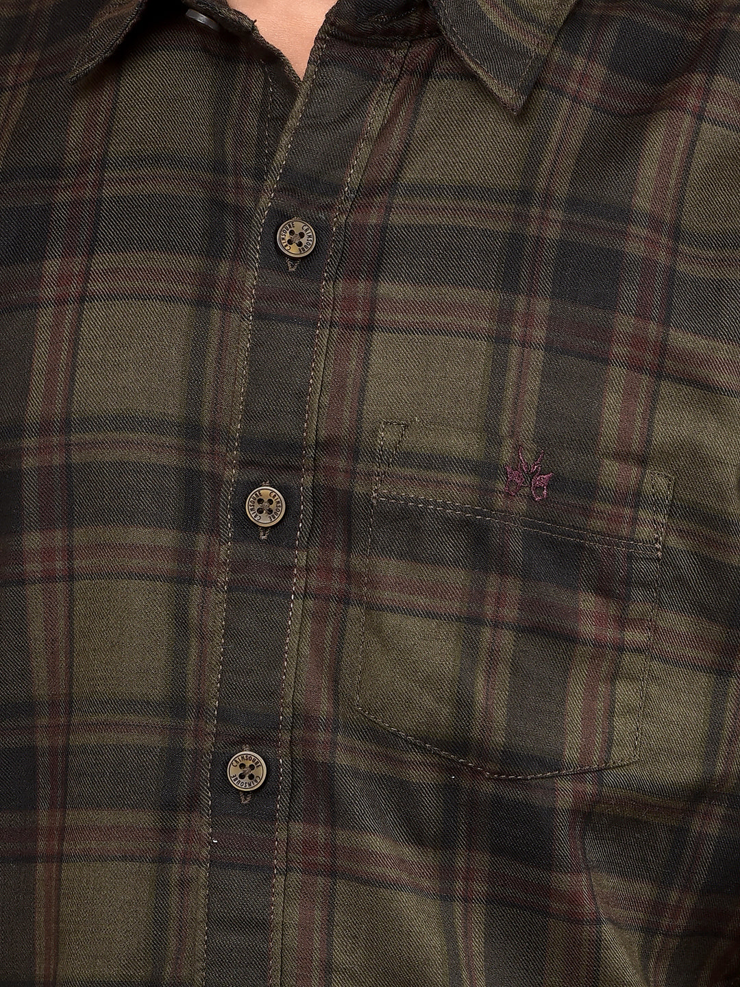 Olive Checked 100% Cotton Shirt