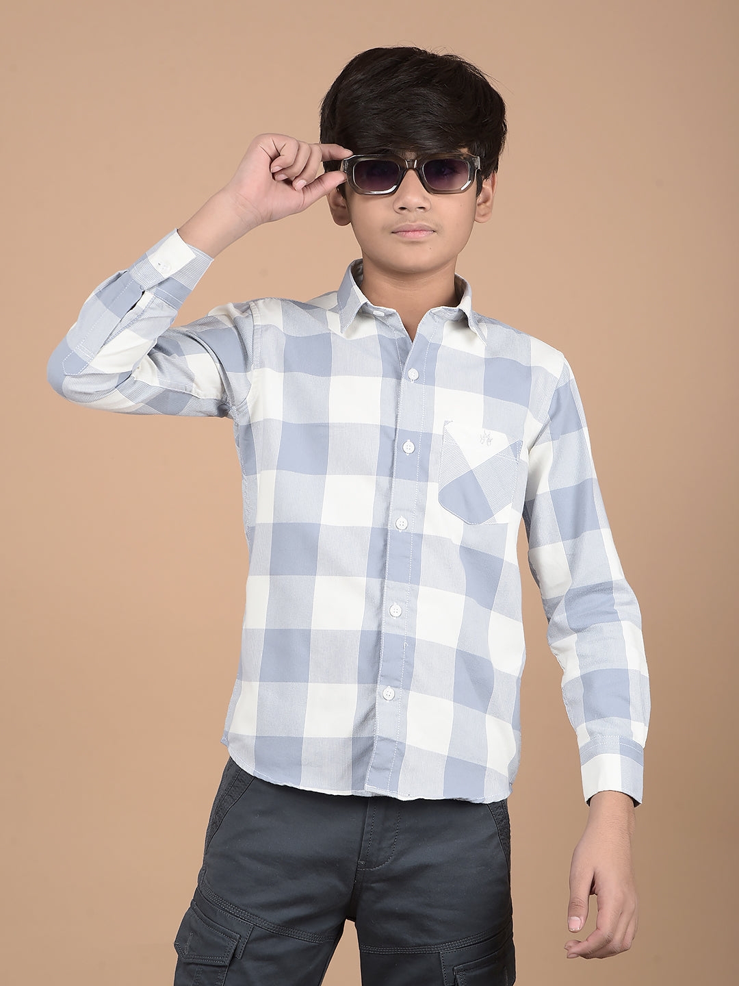 Blue Checked Button Down Collar Shirt