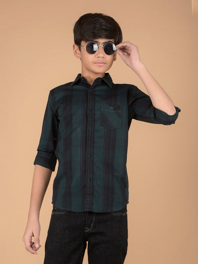 Green Checked 100% Cotton Shirt-Boys Shirts-Crimsoune Club