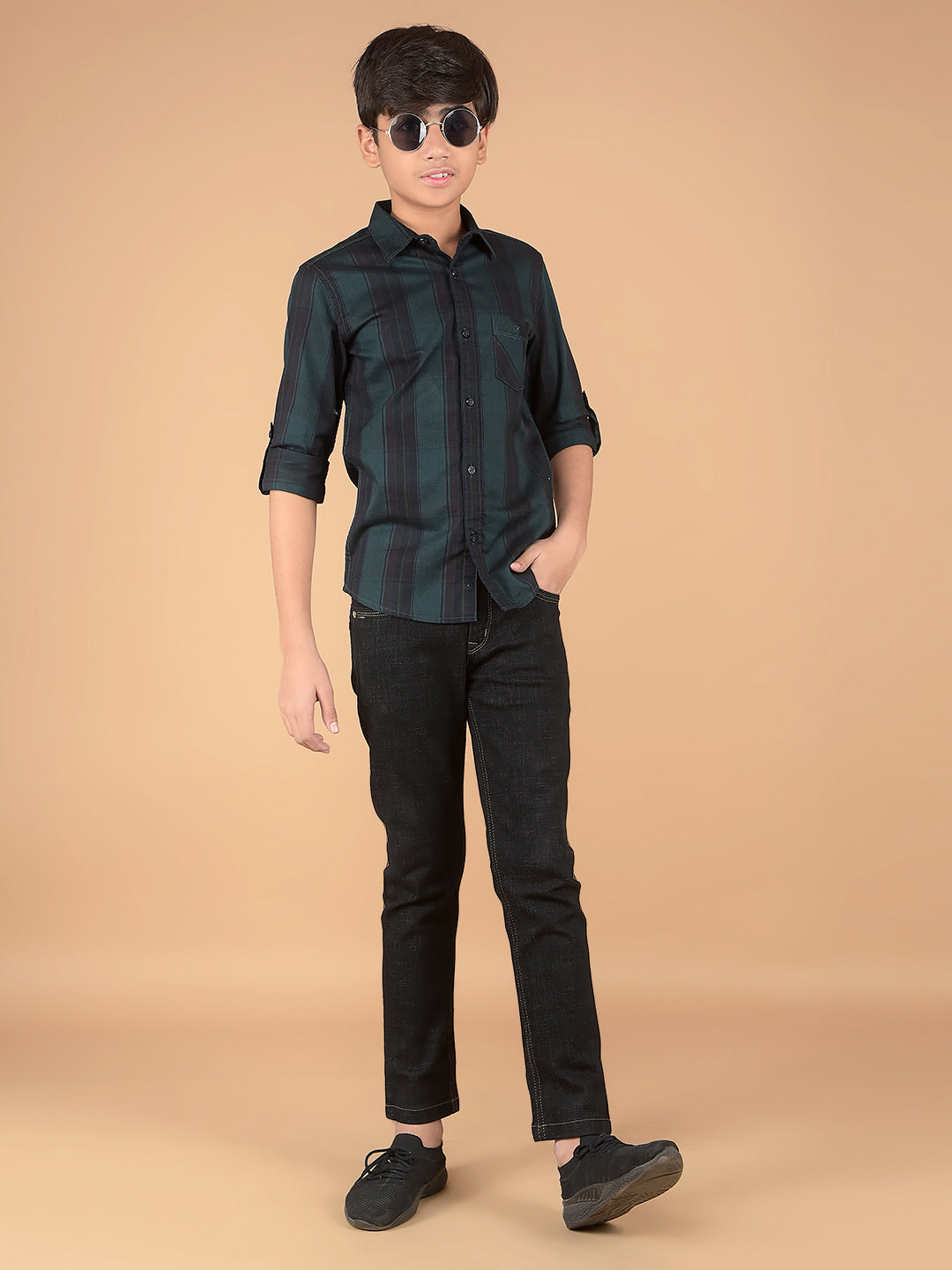 Green Checked 100% Cotton Shirt-Boys Shirts-Crimsoune Club