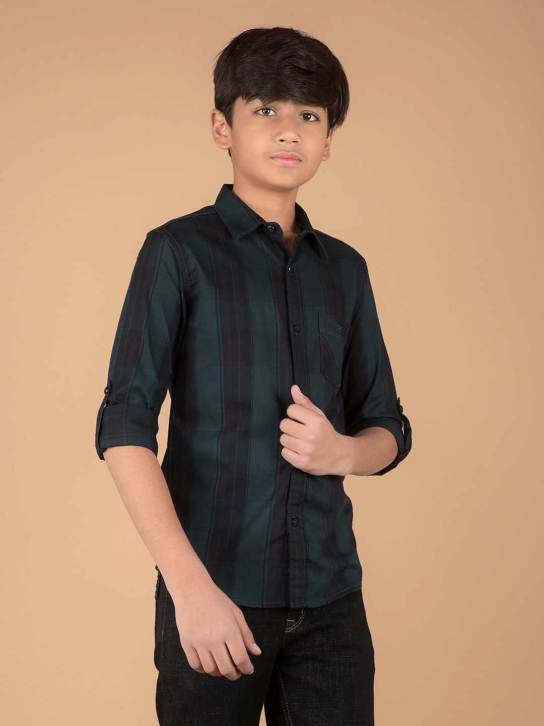 Green Checked 100% Cotton Shirt-Boys Shirts-Crimsoune Club