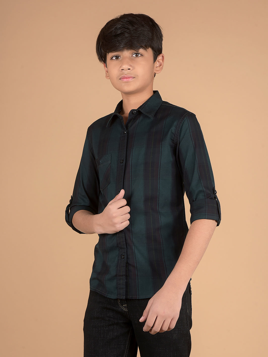 Green Checked 100% Cotton Shirt-Boys Shirts-Crimsoune Club