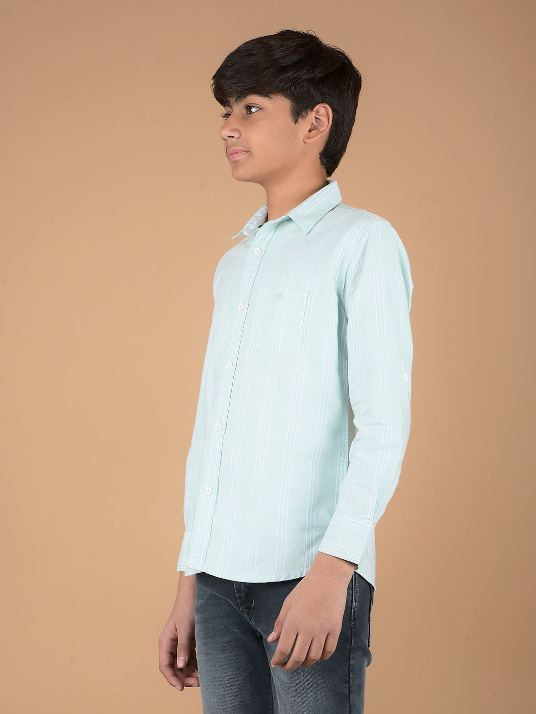 Green Vertical Stripes 100% Cotton Shirt