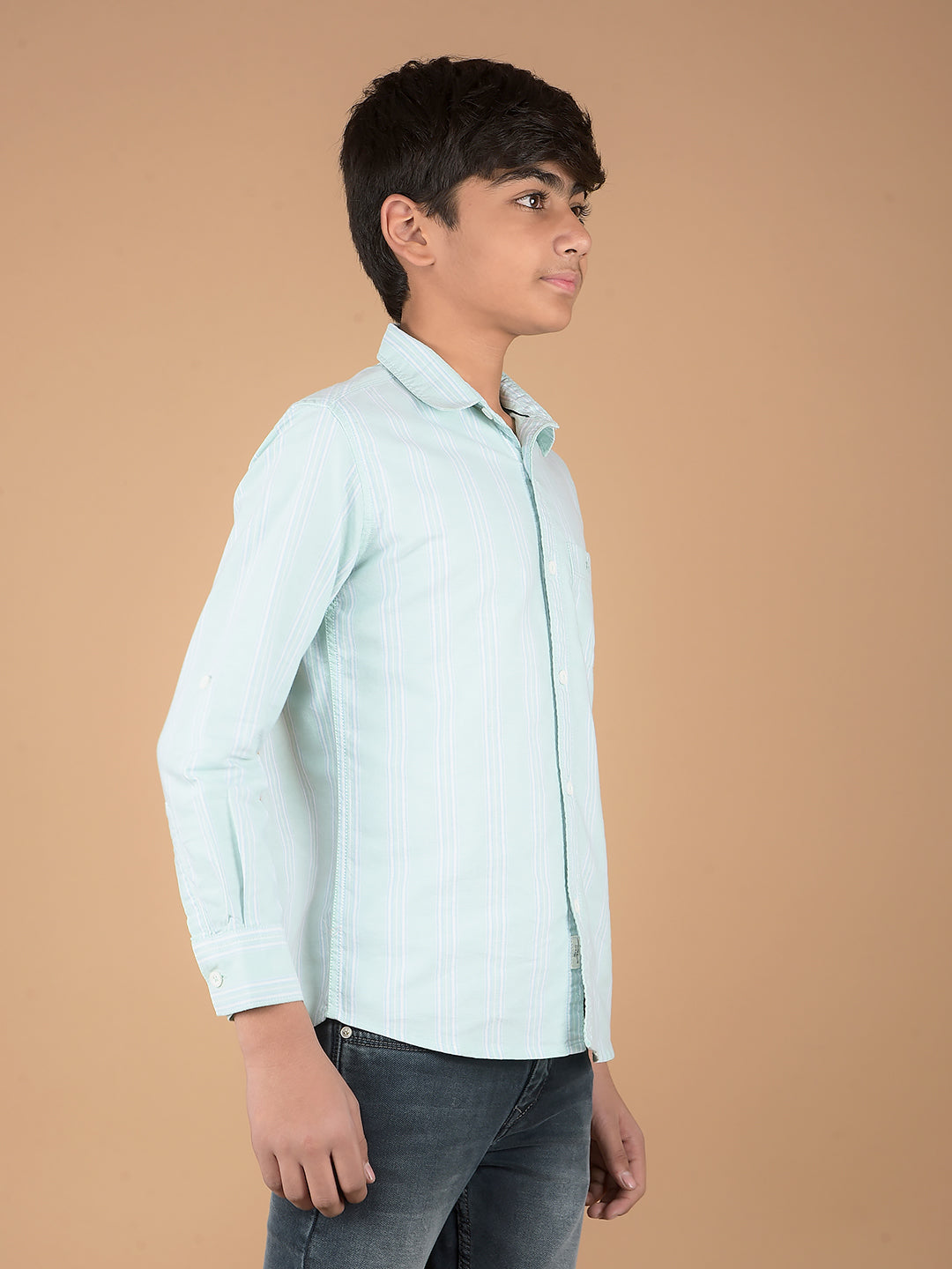 Green Vertical Stripes 100% Cotton Shirt