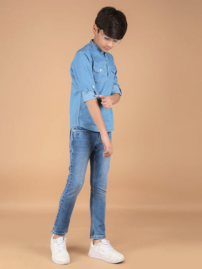 Blue 100% Cotton Denim Kurta