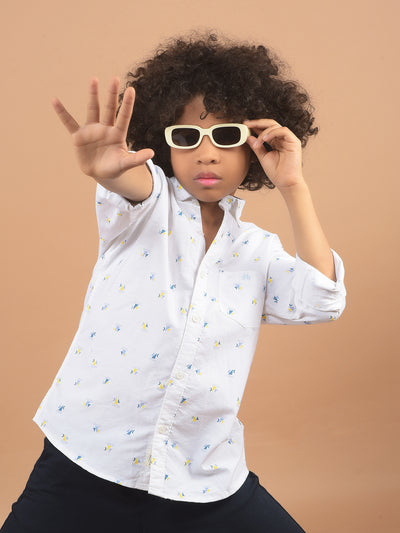 White Printed 100% Cotton Shirt-Boy Shirts-Crimsoune Club