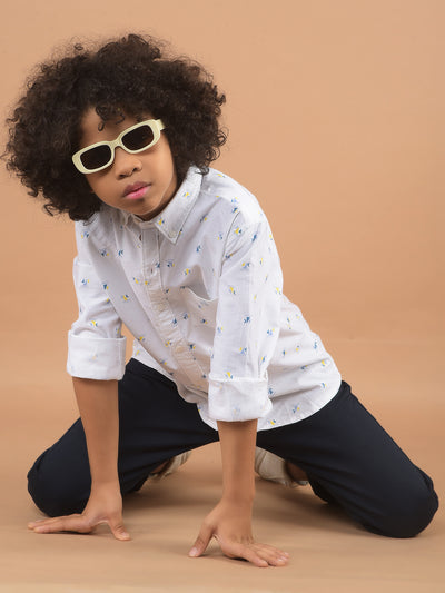 White Printed 100% Cotton Shirt-Boy Shirts-Crimsoune Club