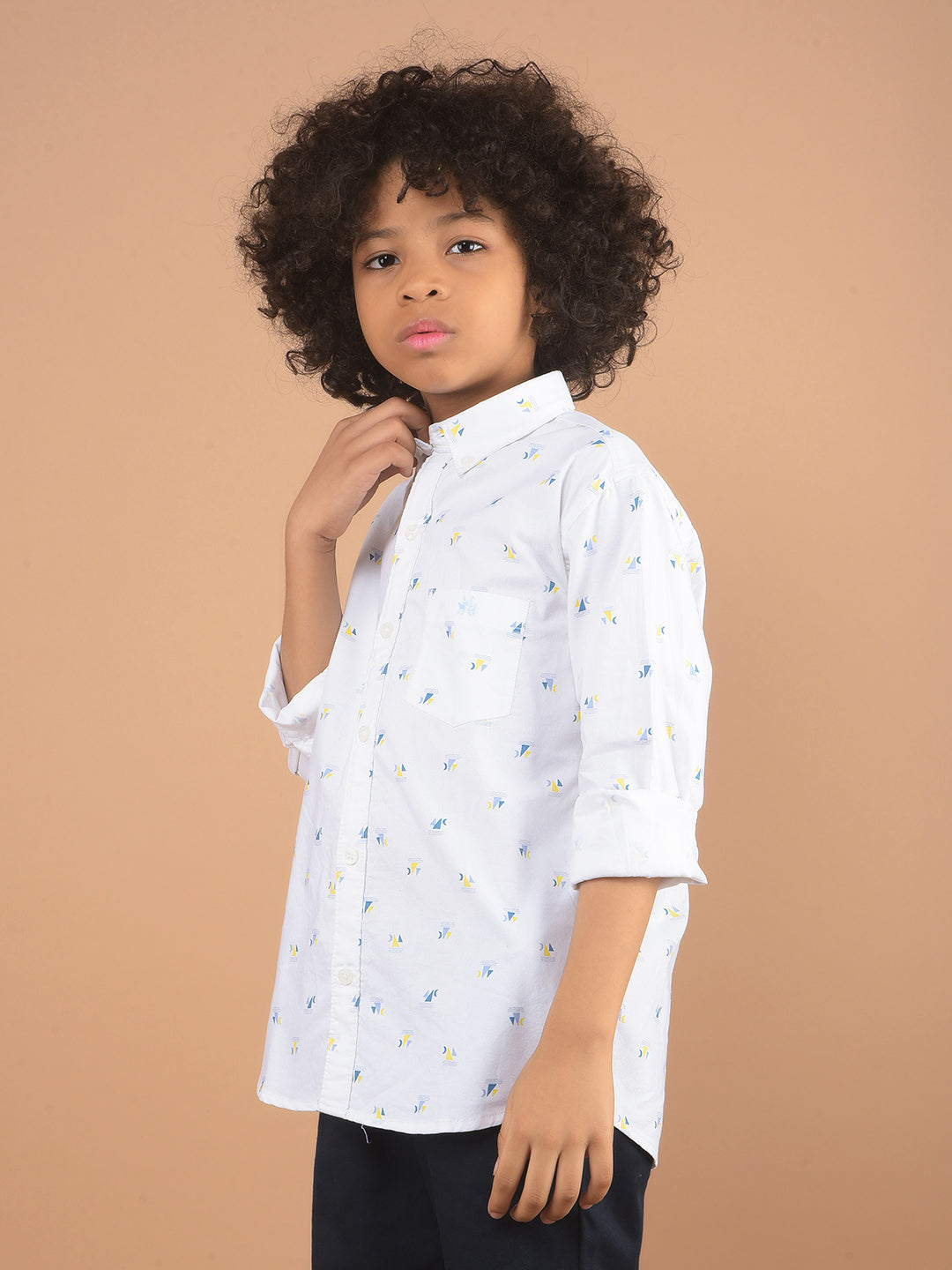 White Printed 100% Cotton Shirt-Boy Shirts-Crimsoune Club