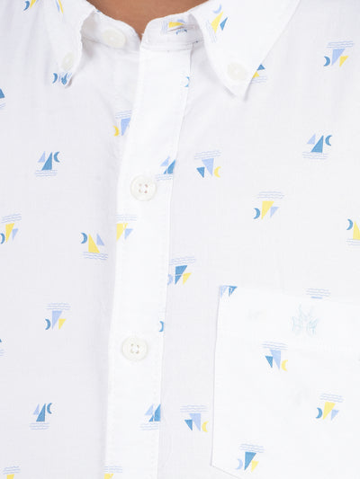 White Printed 100% Cotton Shirt-Boy Shirts-Crimsoune Club