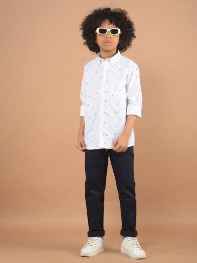 White Printed 100% Cotton Shirt-Boy Shirts-Crimsoune Club