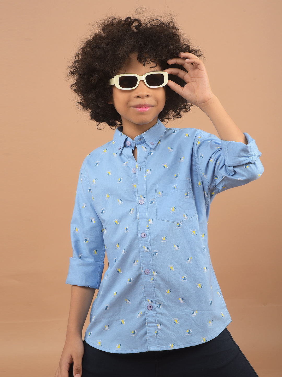 Blue Printed 100% Cotton Shirt-Boy Shirts-Crimsoune Club