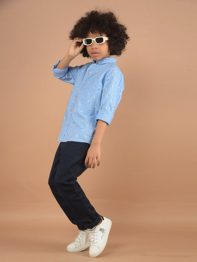 Blue Printed 100% Cotton Shirt-Boy Shirts-Crimsoune Club