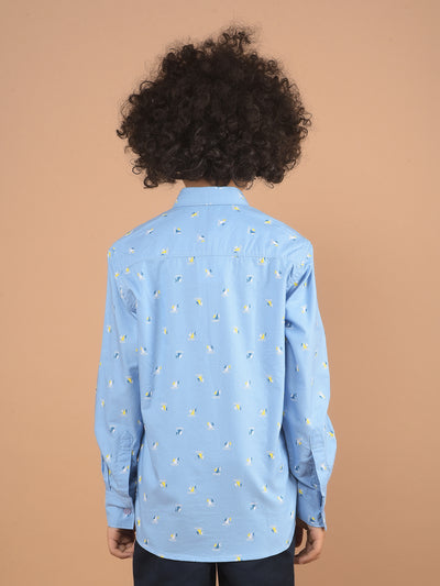 Blue Printed 100% Cotton Shirt-Boy Shirts-Crimsoune Club