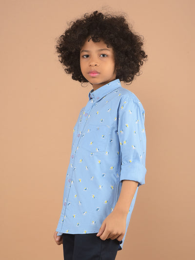 Blue Printed 100% Cotton Shirt-Boy Shirts-Crimsoune Club