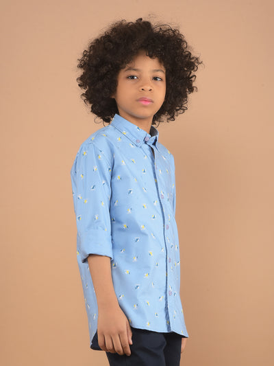 Blue Printed 100% Cotton Shirt-Boy Shirts-Crimsoune Club