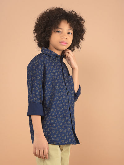 Brown Floral Print 100% Cotton Shirt-Boy Shirts-Crimsoune Club