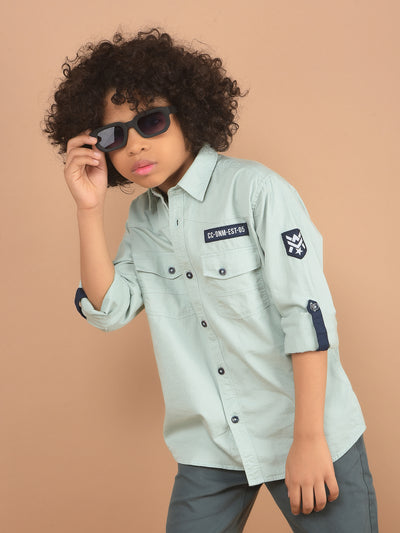 Green Double Pocket Shirt-Boy Shirts-Crimsoune Club