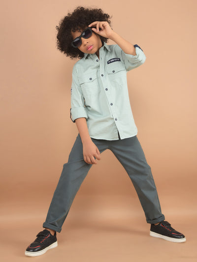 Green Double Pocket Shirt-Boy Shirts-Crimsoune Club