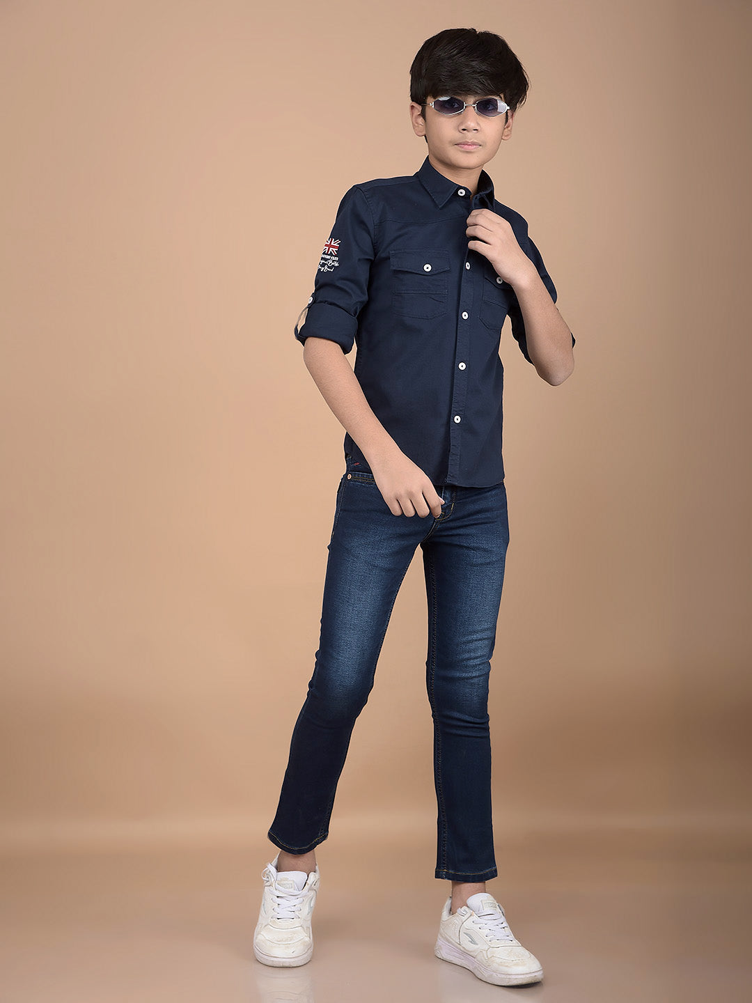 Navy Blue Button Down Collar Shirt