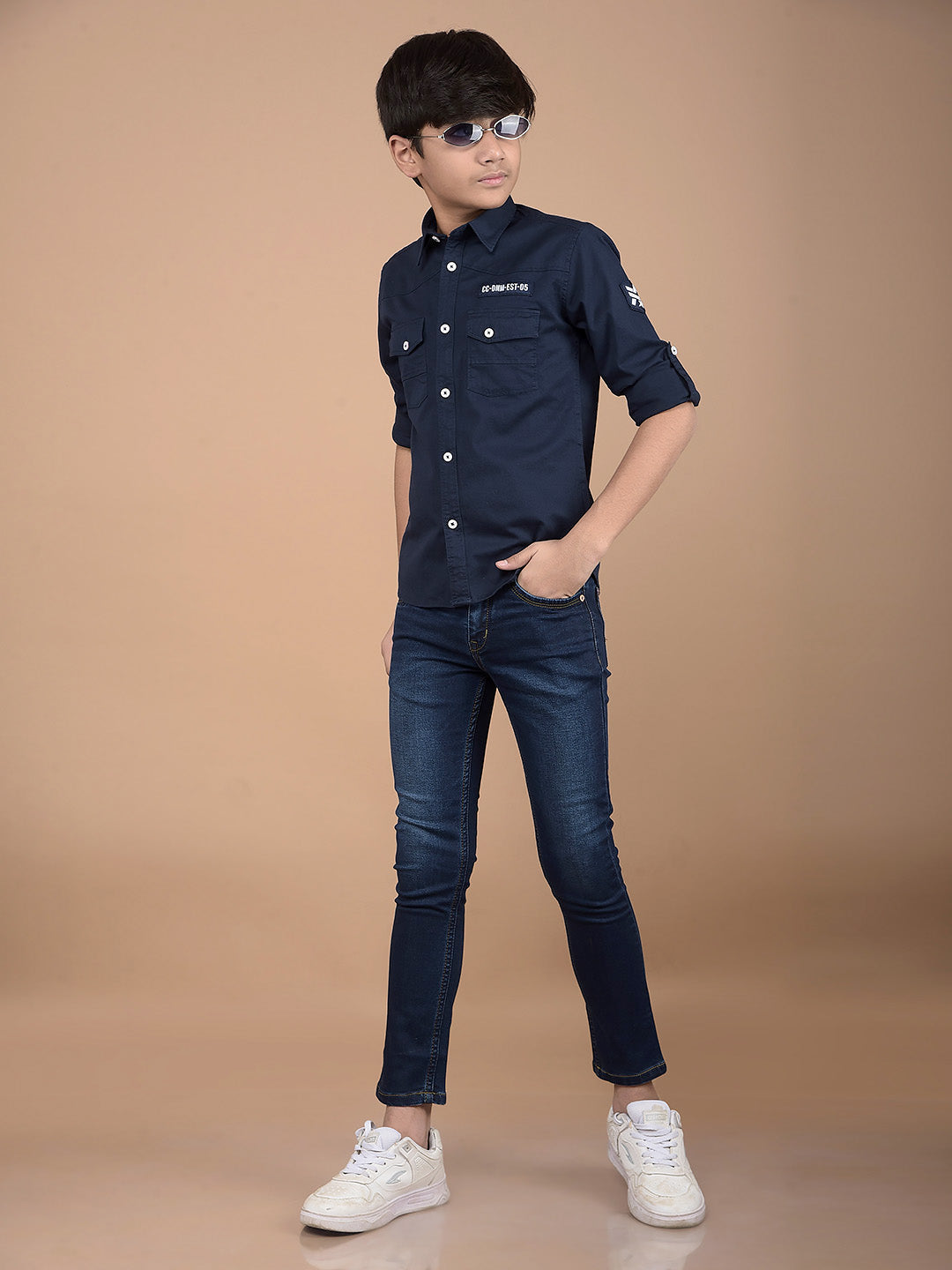 Navy Blue Button Down Collar Shirt