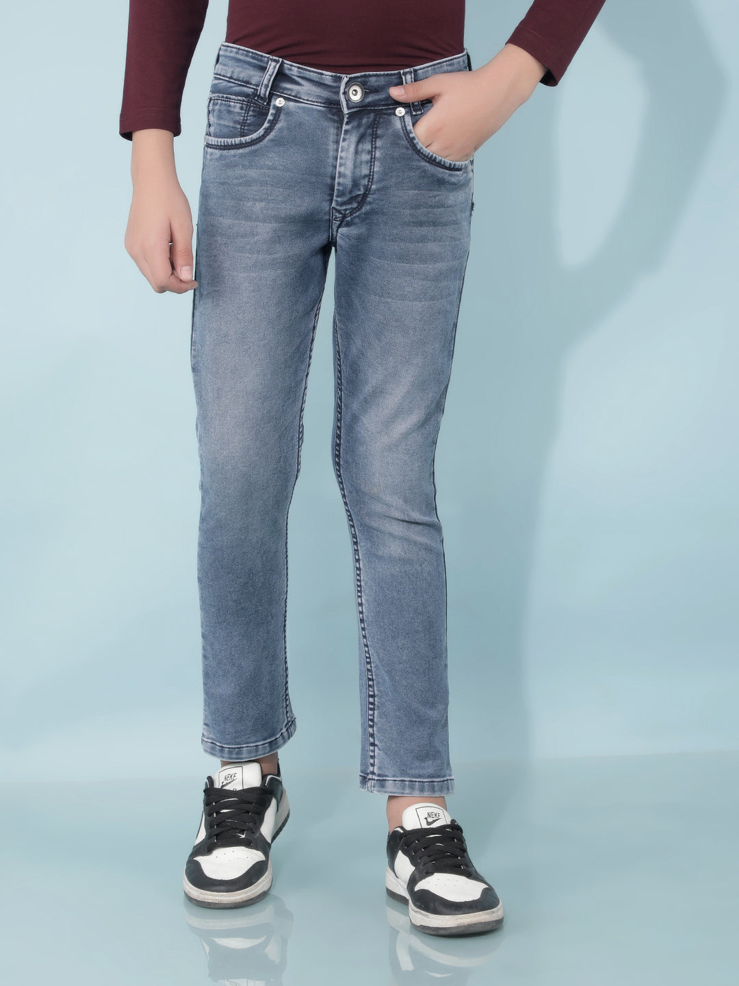 Blue Stretchable Cotton Jeans-Boys Jeans-Crimsoune Club