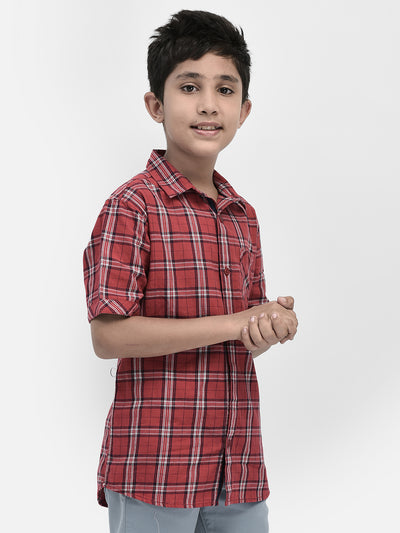 Red Tartan Checked Shirt-Boys Shirts-Crimsoune Club