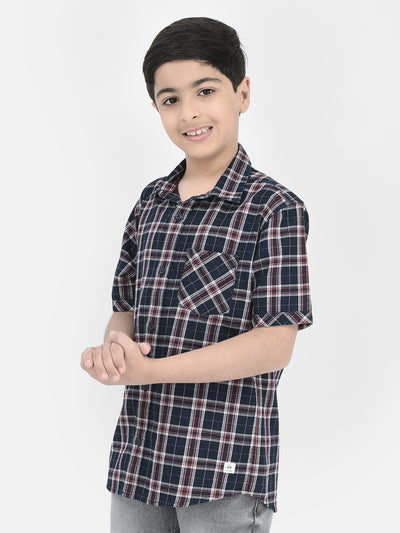 Navy Blue Tartan Checked Shirt-Boys Shirts-Crimsoune Club