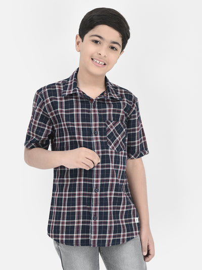 Navy Blue Tartan Checked Shirt-Boys Shirts-Crimsoune Club