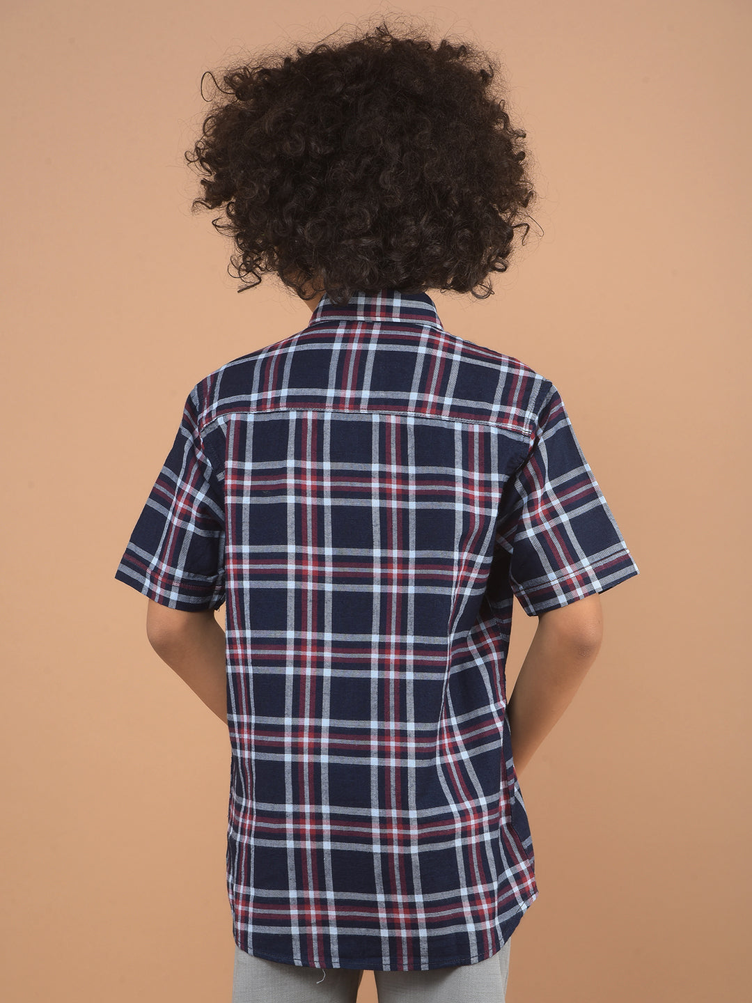 Navy Blue Checked 100% Cotton Shirt-Boy Shirts-Crimsoune Club