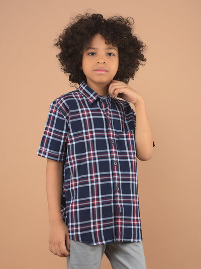 Navy Blue Checked 100% Cotton Shirt-Boy Shirts-Crimsoune Club