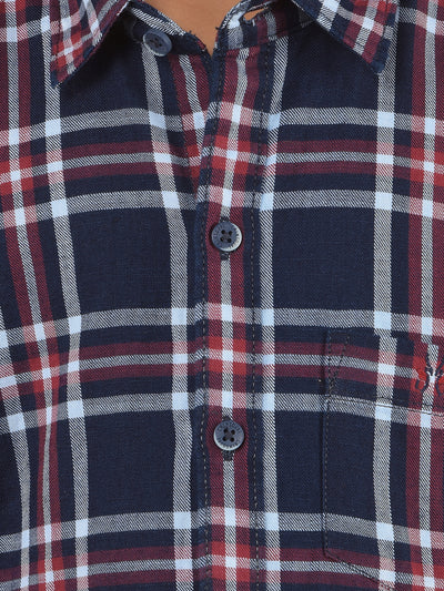 Navy Blue Checked 100% Cotton Shirt-Boy Shirts-Crimsoune Club