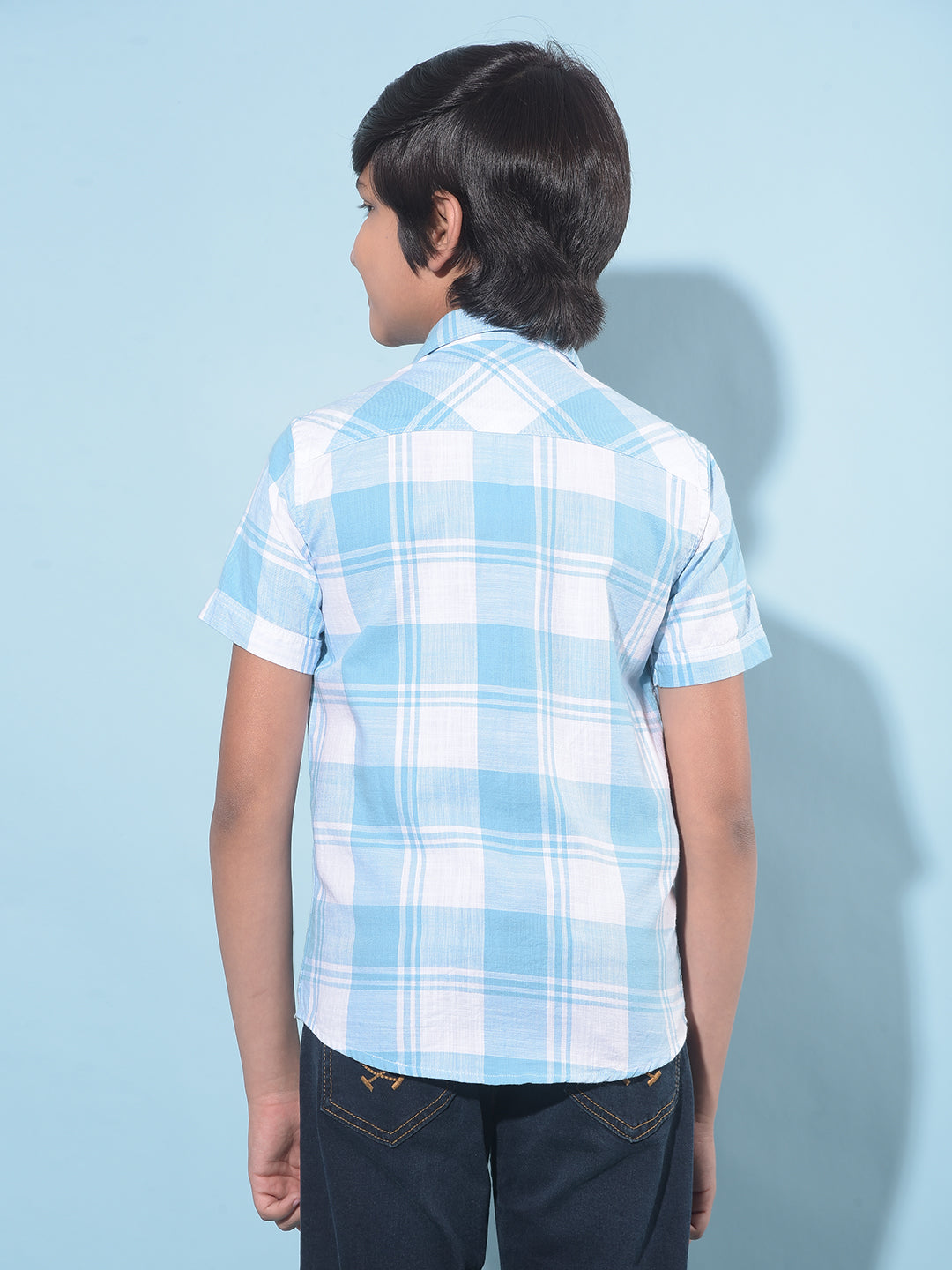 Blue Tartan Check 100% Cotton Shirt-Boys Shirts-Crimsoune Club