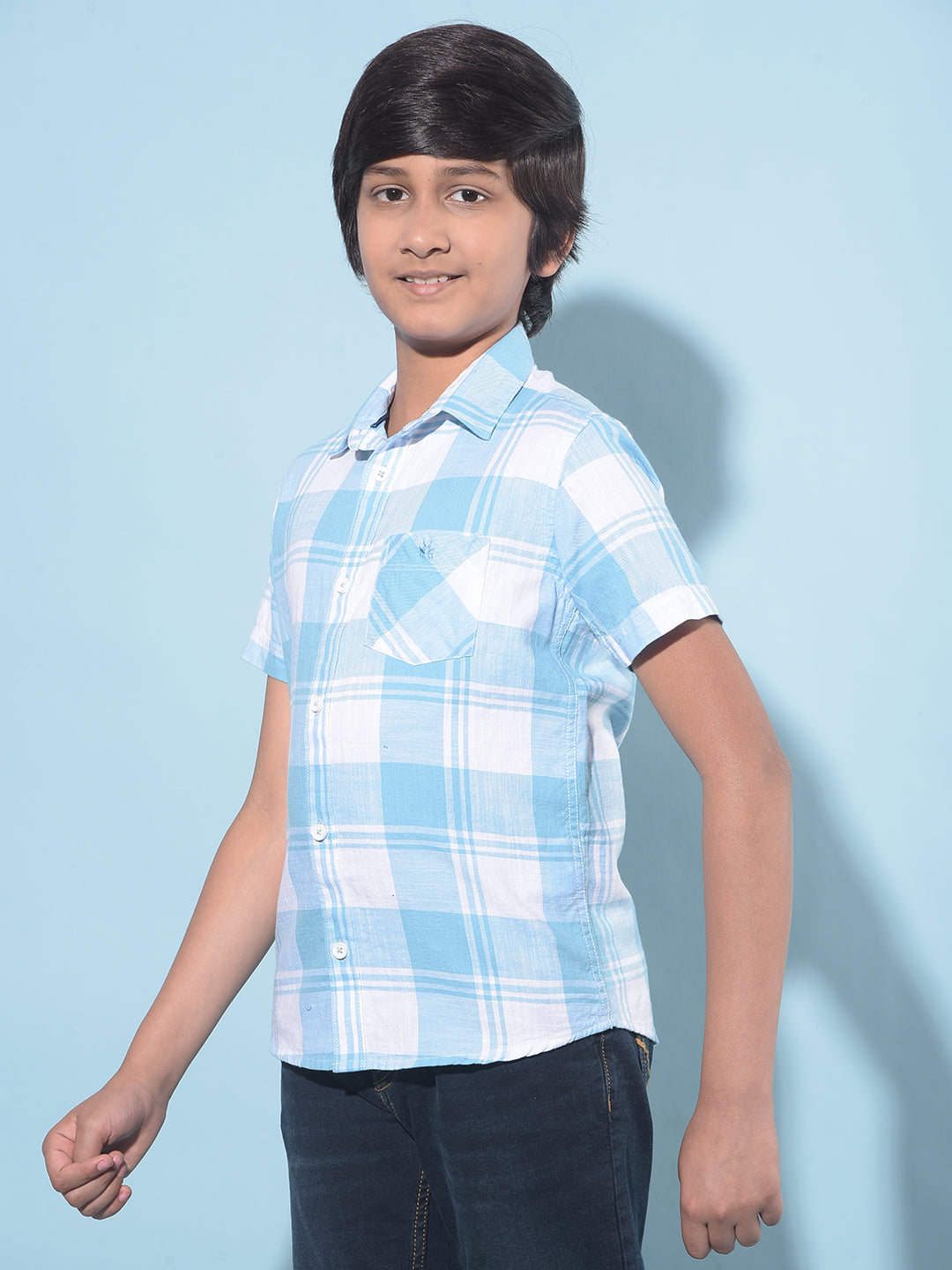 Blue Tartan Check 100% Cotton Shirt-Boys Shirts-Crimsoune Club