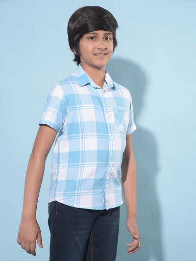 Blue Tartan Check 100% Cotton Shirt-Boys Shirts-Crimsoune Club