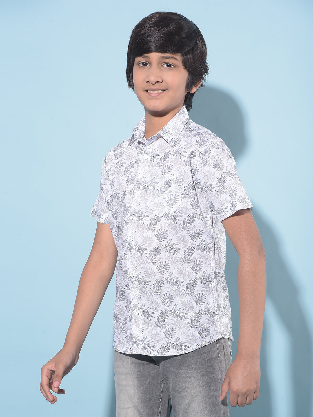 White Floral Print 100% Cotton Shirt-Boys Shirts-Crimsoune Club